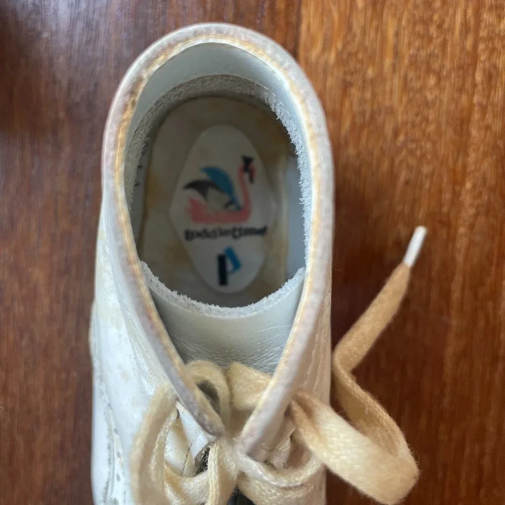 Vintage 1970's White Lace Up Walker Baby Shoes